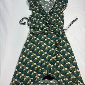 NAF NAF Green and Cream Patterned Mini Dress